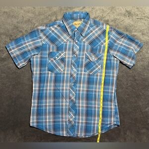 Wrangler Pearl Snap Western Shirt Men’s LARGE Short Sleeve Blue